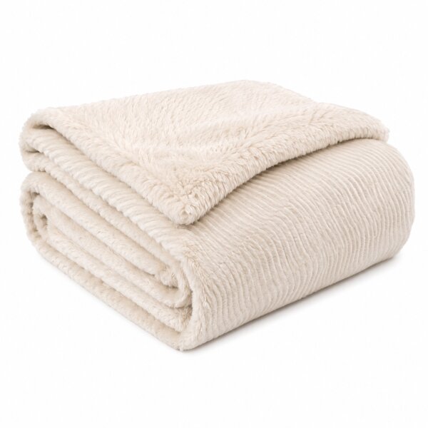 Kuscheldecke 150x200 cm Natur Creme - Fellimitat Fleece Wohndecke