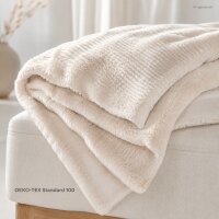 Kuscheldecke 150x200 cm Natur Creme - Fellimitat Fleece Wohndecke