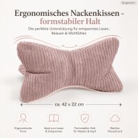 Leseknochen rosa 42x22cm Rose Nackenstützkissen in Cordoptik