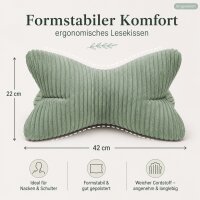 Lesekissen Bett 42x22cm Grün Salbei - Leseknochen Kissen Cordoptik