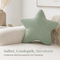 Sternkissen SHARA 55x55 cm Grün Salbei - Dekokissen in Cordoptik