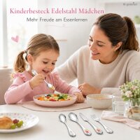Kinderbesteck Set Edelstahl 4tlg Silberfarben Bunt für Kinder ab 3