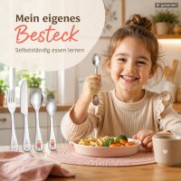 Kinderbesteck Set Edelstahl 4tlg Silberfarben Bunt für Kinder ab 3
