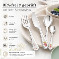 Kinderbesteck Set Edelstahl 4tlg Silberfarben Bunt für Kinder ab 3