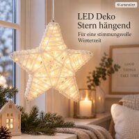 LED Stern Weihnachten 7x30cm Weiß Creme - Metall Wolle hängend
