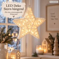 LED Stern Weihnachten 7x30cm Weiß Creme - Metall Wolle hängend