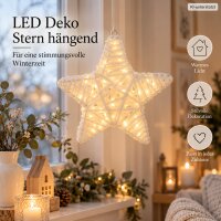 LED Stern Weihnachten 7x30cm Weiß Creme - Metall Wolle hängend