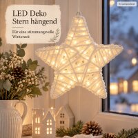 LED Stern Weihnachten 7x30cm Weiß Creme - Metall Wolle hängend