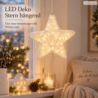 LED Stern Weihnachten 7x30cm Weiß Creme - Metall Wolle hängend