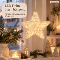 LED Stern Weihnachten 7x30cm Weiß Creme - Metall Wolle hängend