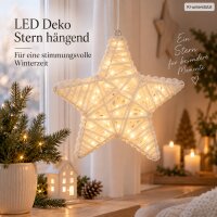 LED Stern Weihnachten 7x30cm Weiß Creme - Metall Wolle hängend