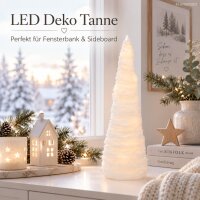 Weiße LED Tanne 11x37cm - kleine Kunststofftanne Weihnachtsdeko mit Timer