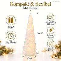 Weiße LED Tanne 11x37cm - kleine Kunststofftanne Weihnachtsdeko mit Timer