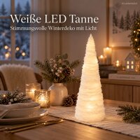 Weiße LED Tanne 11x37cm - kleine Kunststofftanne Weihnachtsdeko mit Timer