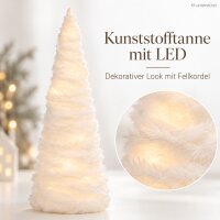 Weiße LED Tanne 11x37cm - kleine Kunststofftanne Weihnachtsdeko mit Timer