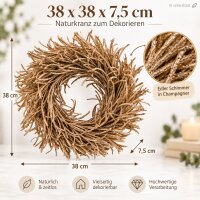 Kranz aus Ästen 38x38x7,5 cm Natur champagner hängend für Wand und Tür