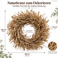 Naturkranz zum Dekorieren 48x8,5cm Beige Champagner Astkranz hängend