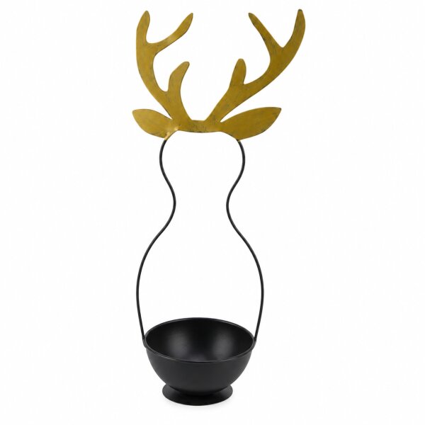 Metallschale Hirsch schwarz gold 21x16,5x60cm Dekoobjekt Metall