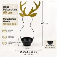 Metallschale Hirsch schwarz gold 21x16,5x60cm Dekoobjekt Metall
