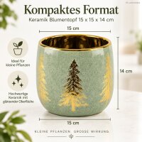 Keramik Übertopf 15x15x14 Grün Salbei - Blumentopf Gold Tanne