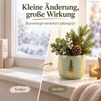 Keramik Übertopf 15x15x14 Grün Salbei - Blumentopf Gold Tanne