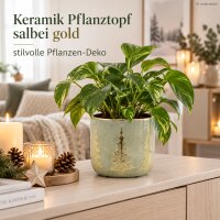 Keramik Pflanztopf 17,5x16cm Grün salbei - goldfarbener Übertopf