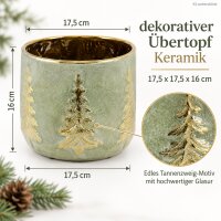 Keramik Pflanztopf 17,5x16cm Grün salbei - goldfarbener Übertopf
