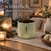 Keramik Pflanztopf 17,5x16cm Grün salbei - goldfarbener Übertopf