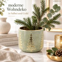 Keramik Pflanztopf 17,5x16cm Grün salbei - goldfarbener Übertopf
