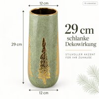 Keramikvase 12x12x29cm Grün Salbei - Vase Gold für Winterdeko