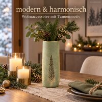 Keramikvase 14,5x37cm Grün Salbei - zylindrische Blumenvase Gold