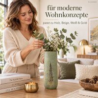 Keramikvase 14,5x37cm Grün Salbei - zylindrische Blumenvase Gold