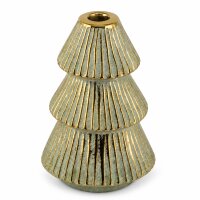 Kerzenhalter Tannenbaum Keramik 11,5x18 cm Grün salbei mit Goldrand