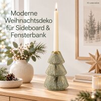 Kerzenhalter Tannenbaum Keramik 11,5x18 cm Grün salbei mit Goldrand