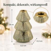 Kerzenhalter Tannenbaum Keramik 11,5x18 cm Grün salbei mit Goldrand