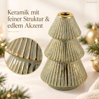 Kerzenhalter Tannenbaum Keramik 11,5x18 cm Grün salbei mit Goldrand