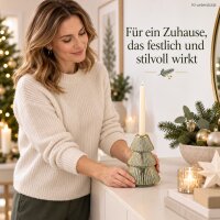 Kerzenhalter Tannenbaum Keramik 11,5x18 cm Grün salbei mit Goldrand