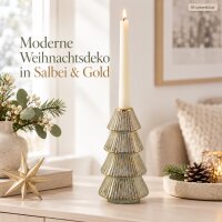 Keramiktannenbaum 13x13x25cm Grün Salbei Gold Stabkerzenhalter