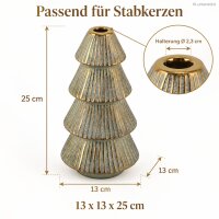 Keramiktannenbaum 13x13x25cm Grün Salbei Gold Stabkerzenhalter