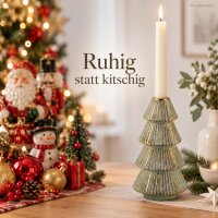 Keramiktannenbaum 13x13x25cm Grün Salbei Gold Stabkerzenhalter