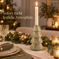 Keramiktannenbaum 13x13x25cm Grün Salbei Gold Stabkerzenhalter