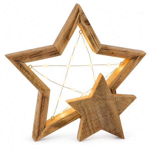 LED Stern Weihnachten Holz 39x6,5x38cm Natur Naturholz - Fensterdeko