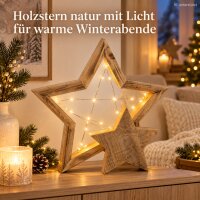 LED Stern Weihnachten Holz 39x6,5x38cm Natur Naturholz - Fensterdeko