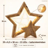 LED Stern Weihnachten Holz 39x6,5x38cm Natur Naturholz - Fensterdeko