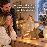 LED Stern Weihnachten Holz 39x6,5x38cm Natur Naturholz - Fensterdeko