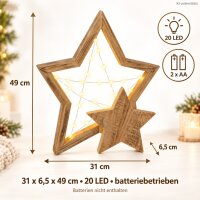 Beleuchteter Holzstern 31x6,5x49cm Natur Holz Fensterdeko Weihnachten