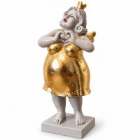 Polyengel, grau/gold, 2sort. sitzend/stehend