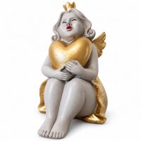 Polyengel, grau/gold, 2sort. sitzend/stehend