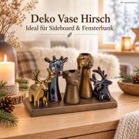 Deko Set auf Platte 1,5cm 18,5cm Braun - Steingut Vase Hirsch