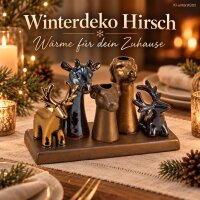 Deko Set auf Platte 1,5cm 18,5cm Braun - Steingut Vase Hirsch